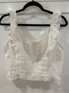 STATE Ruffled White Women’s Crop Tank Top